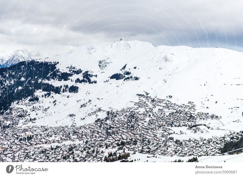 Beautiful view on the valley in ski resort in Swiss Alps verbier switzerland alps winter white swiss blue background snow forest mountain slope vacation alpine