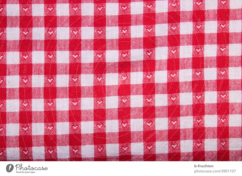 old fabric with red and white checked pattern and little hearts Cloth White Cotton plant cuddle Heart Checkered Red piece of fabric Pattern Cloth pattern Linen