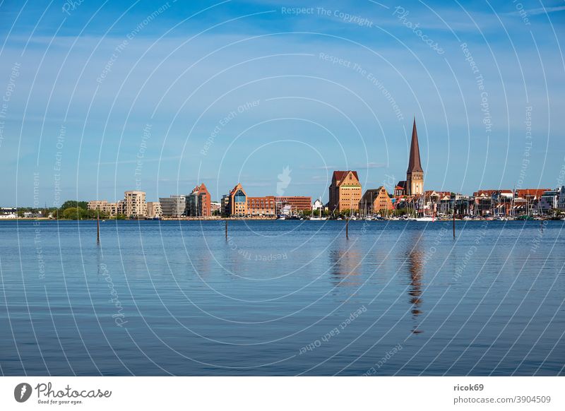 View from Gehlsdorf over the Warnow river to the Hanseatic City of Rostock Warnov River city harbour Water houses Building Town Mecklenburg-Western Pomerania