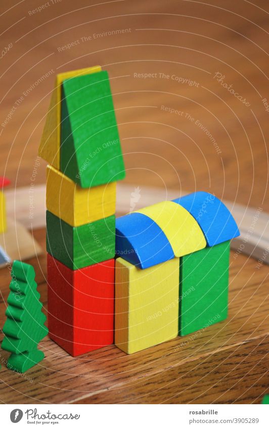 colourful wooden bricks as a small church | colour combination Wood blocks variegated Church game Toys Build children children's toy Building blocks Brick