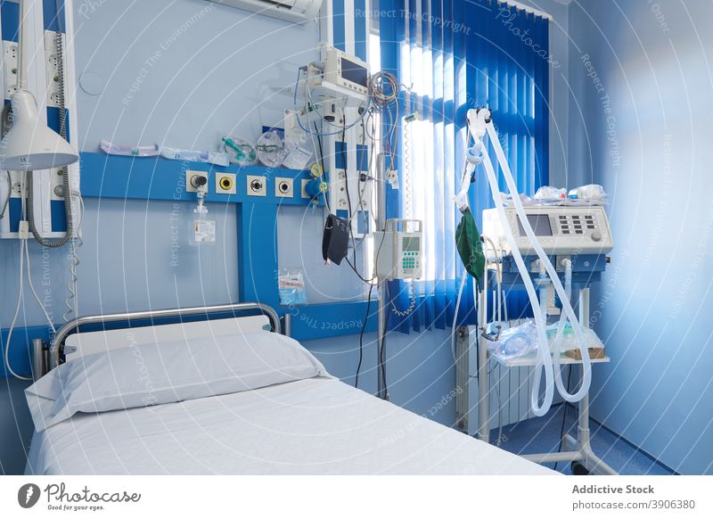 Hospital ward with modern equipment hospital bed electronic supply medicine medical interior empty room clinic contemporary health care professional device