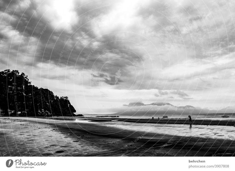 a day in black and white Island Mountain Water Nature Black & white photo Wanderlust Vacation & Travel Clouds Sky Landscape Far-off places Adventure