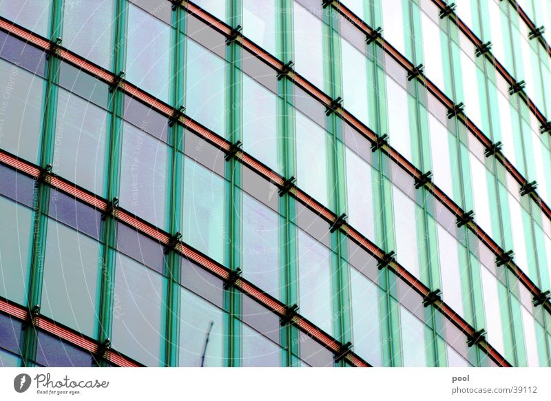 Glass facade Facade Glas facade High-rise Building Reflection Green House (Residential Structure) Window Far-off places Architecture Line Colour Modern tele