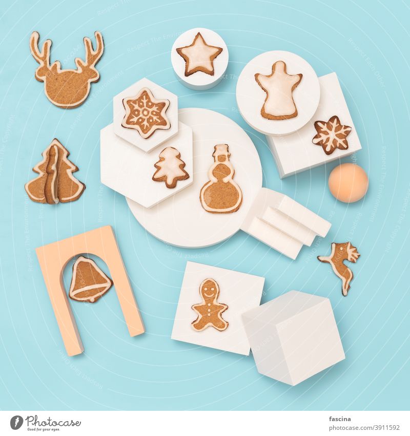 Cristmas gingerbread cookies canvas, copy space christmas baking flat lay christmas cooking blue background ornament pastel empty top beige top view top down
