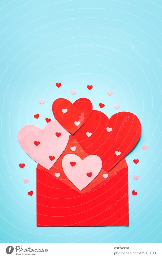 Happy Valentine's Day.Red envelope and red heart.Valentine day concept Valentine's day paper heart valentine background love valentines lovely love message