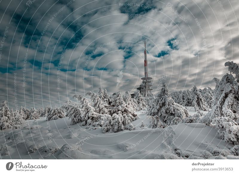 Brockenspitze in the snow with transmission mast Resin_2018 Joerg farys National Park nature conservation Lower Saxony Winter theProjector theProjector_2017
