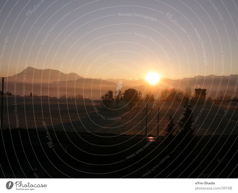 winter morning Fog Sunrise Panorama (View) Light Mountain Morning Clarity Landscape Sky Beautiful weather Large Illuminate