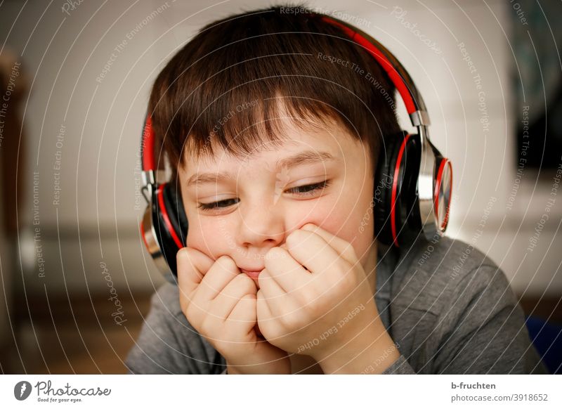 Child with headphones Music Listening Listen to music Headphones portrait Lifestyle To enjoy Relaxation Joy Youth (Young adults) Happy Infancy
