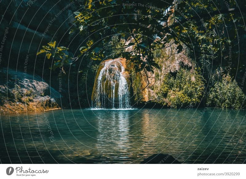 landscape of a small waterfall in a forest of tarragona, spain peaceful serene tranquility exploration meditate pure purity zen refresh relaxing solitude fluid