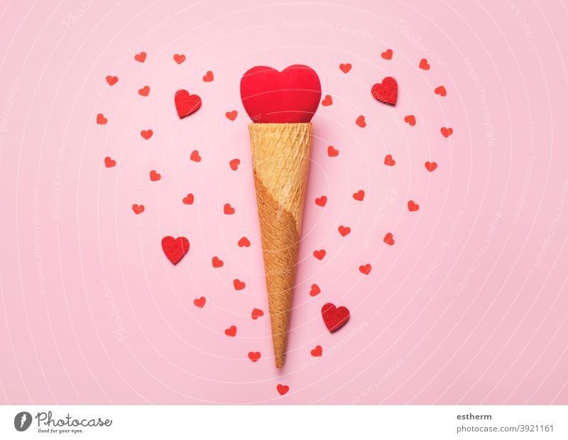 Happy Valentine's Day.Red heart in ice cream cone.Valentine day concept Valentine's day love valentine background lovely i love you valentines 14 february