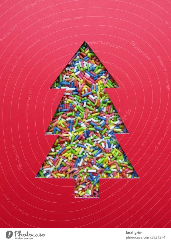 Christmas tree made of colored sprinkles variegated Decoration Multicoloured Christmas & Advent Christmas decoration Silhouette fir tree Home-made DIY Granules