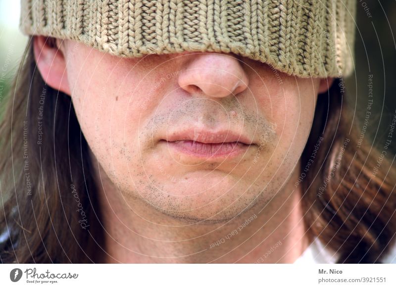 undetected Face Cap Head Facial expression portrait Woolen hat Style Lifestyle Man Mouth Lips Nose incognito Masked Concealed Shaving Chin Skin Blind Hide