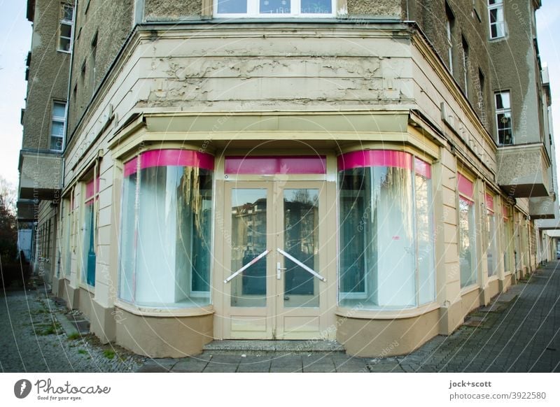 Once upon a time there was a shop for fashion Store premises Facade Vacancy Storefront Retro Ravages of time Sidewalk Past Architecture Style Pankow Corner GDR