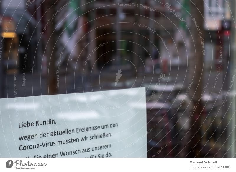 Notification for the customers of a store: Closure due to Corona virus I corona thoughts business Closed closed stores Communication Load Trade Retail sector