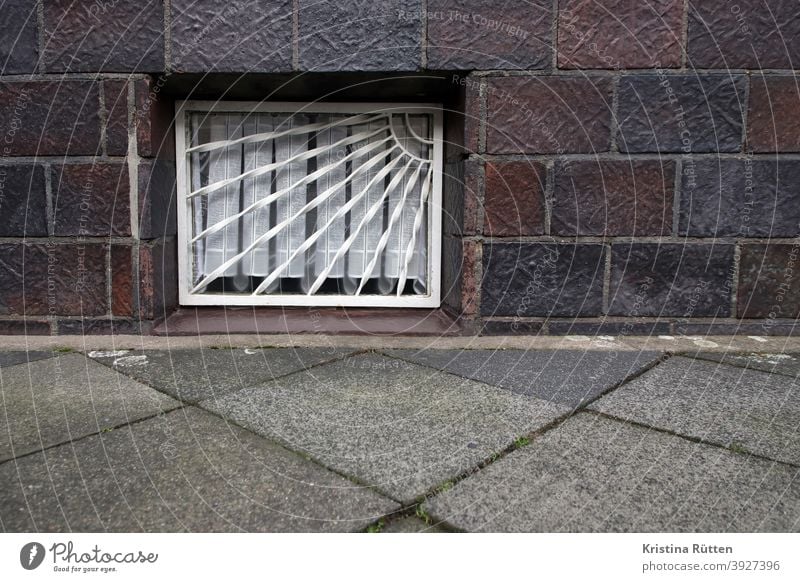 cellar window with grille Cellar window Window window grilles Grating latticed Curtain House (Residential Structure) Sidewalk off Facade Architecture Building