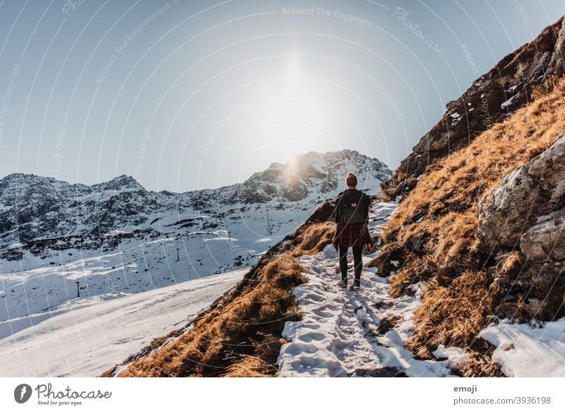 Winter hiking in Arosa, Grisons, Switzerland Snow Mountain Alps Blue Cold Tourism Destination Panorama (Format) Nature arosa Ice Shadow Vantage point Blue sky
