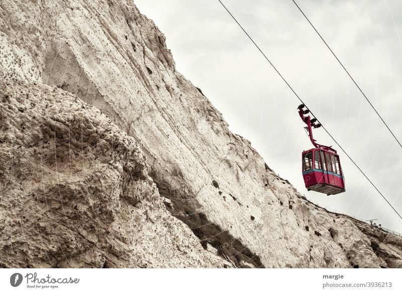 An empty cable car on the mountain Cable car ropes Mountain Mountain ridge Transport means of transport Empty Gondola Clouds Sky Deserted Trip Tourism