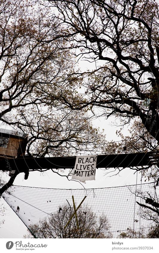 Black lives matter , banner at a tree house bridge in Hambacher Forst. Tree house Black Lives Matter transparent Solidarity Human rights Treehouse Bridge oaks