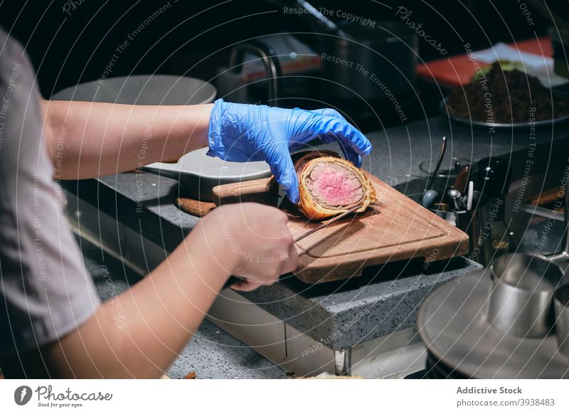 French restaurant's kitchen copy space Cooking unrecognizable working at work French Food French Style stylish high cuisine elegant pricy dish food High quality