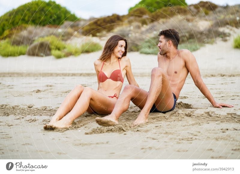 Young girl at the beach having fun Stock Photo