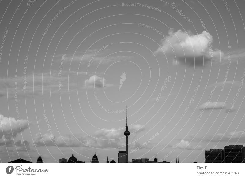 the skyline Berlin with clouds b/w B/W Sky Clouds Television tower Silhouette Black & white photo B&W Architecture Town Exterior shot Building Skyline Day