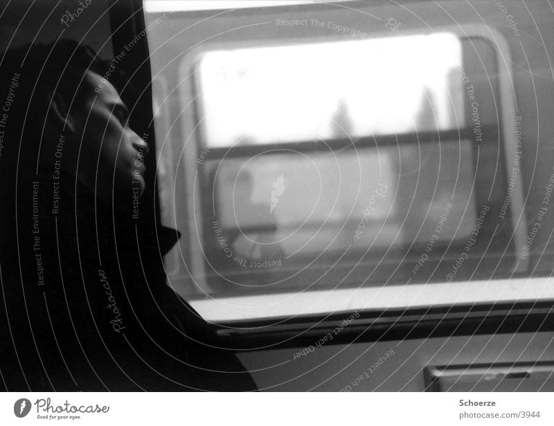 S-Bahn Sleeper Man Long exposure Railroad Vacation & Travel Black & white photo Movement