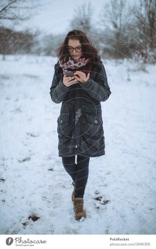 #A+# Woman in the winter only on the mobile phone. The main thing WIFI. Walking Winter Winter vacation Winter mood Winter's day Winter forest Winter walk