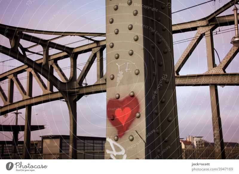 Love at the Bösebrücke Arched bridge Bridge Bornholm Street Architecture Bornholmer Strasse train station Berlin-Wedding Sky Heart (symbol) Monument Stud