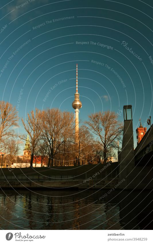 Marienkirche, TV Tower, City Hall Bridge and Red City Hall in Berlin alex Alexanderplatz Architecture berlin castle Office city Germany Television tower