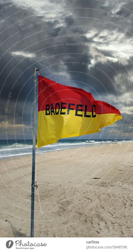 Mr. v. Bödefeld from Bielefeld is looking for the | BADEFELD Sylt Western Beach Westerland Stramd Bathing field flag Triangle Divided Red Yellow writing