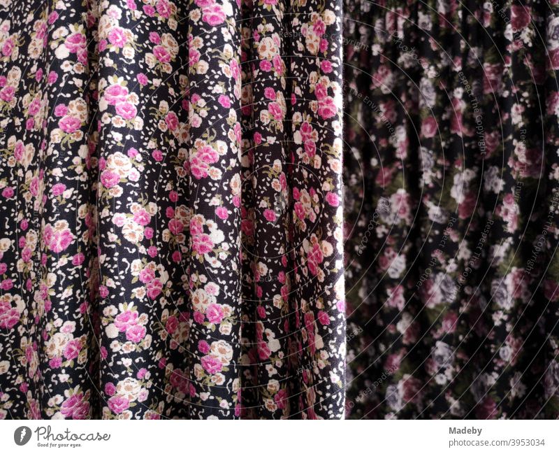 Patterned fabrics with floral design at a traditional bazaar in Turkey Tradition Cloth Markets Bazaar Farmer's market Craft (trade) Styling Design
