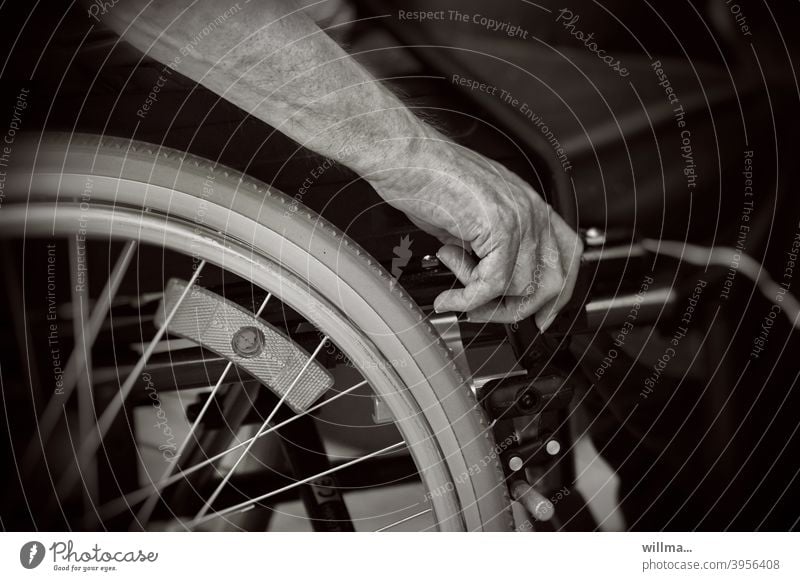 wheelchair user Wheelchair wheelchair users Hand Handbrake Mobility handicap B/W Senior citizen Brakes Senior Rolls-Royce twilight years