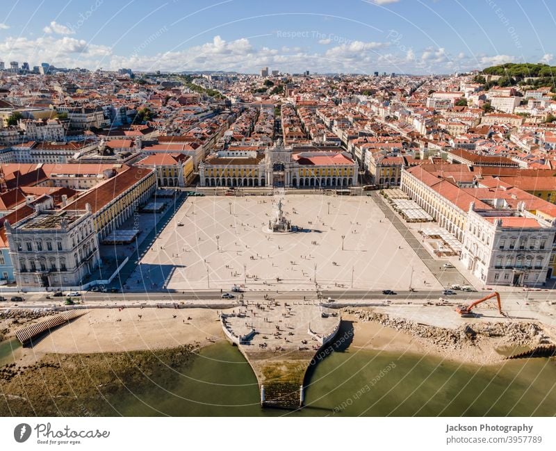 Commerce Square in center of Lisbon, Portugal portugal lisbon aerial square commerce square urban city praca do comercio triumphal arch baixa classic touristic