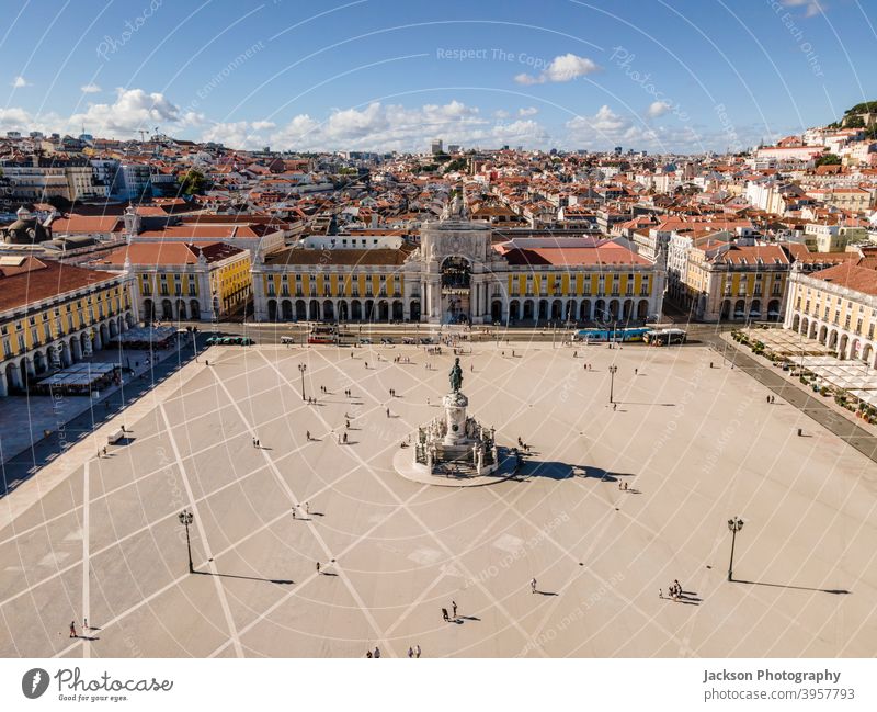 Commerce Square in center of Lisbon, Portugal portugal lisbon aerial square commerce square urban city praca do comercio triumphal arch baixa classic touristic