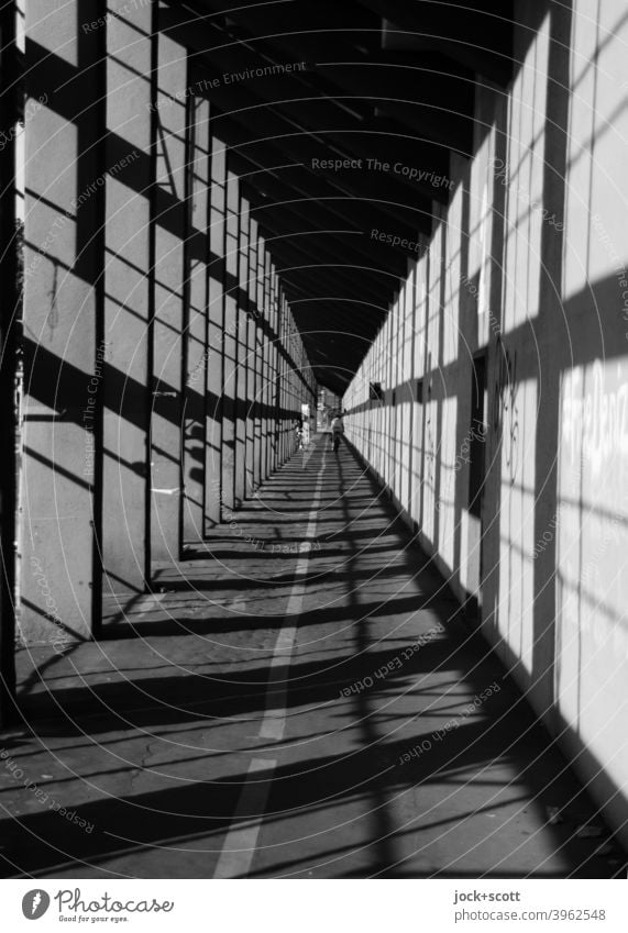 Light and shadow effect on the straight line Column Cycle path Lanes & trails Long Line Symmetry Boundary Structures and shapes Shadow Architecture Berlin