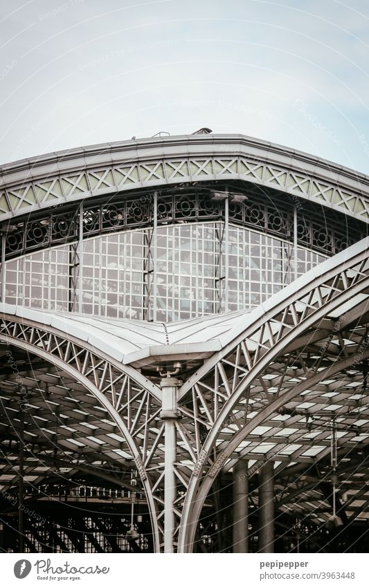 Cologne central station Central station Facade Architecture Building Train station Town Railroad Exterior shot Steel Part of a building Building exterior