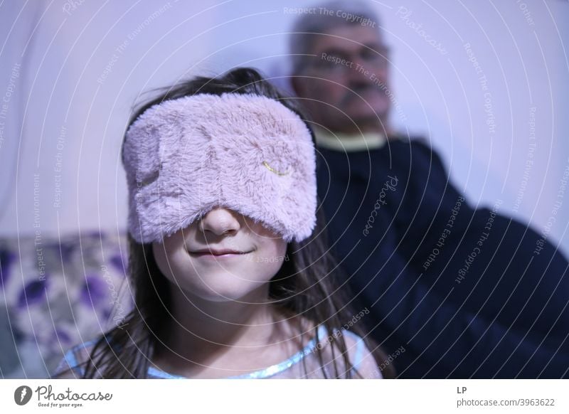 child wearing a sleep mask Night Evening Morning Colour photo Relaxation Wellness Mask Dreamily Comfortable Contentment Emotions Pink Cuddly Sleep Feminine