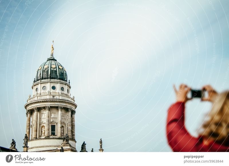 Berlin Cathedral with a tourist in the foreground photographing it Capital city Dome Exterior shot Architecture Tourist Attraction Manmade structures Building