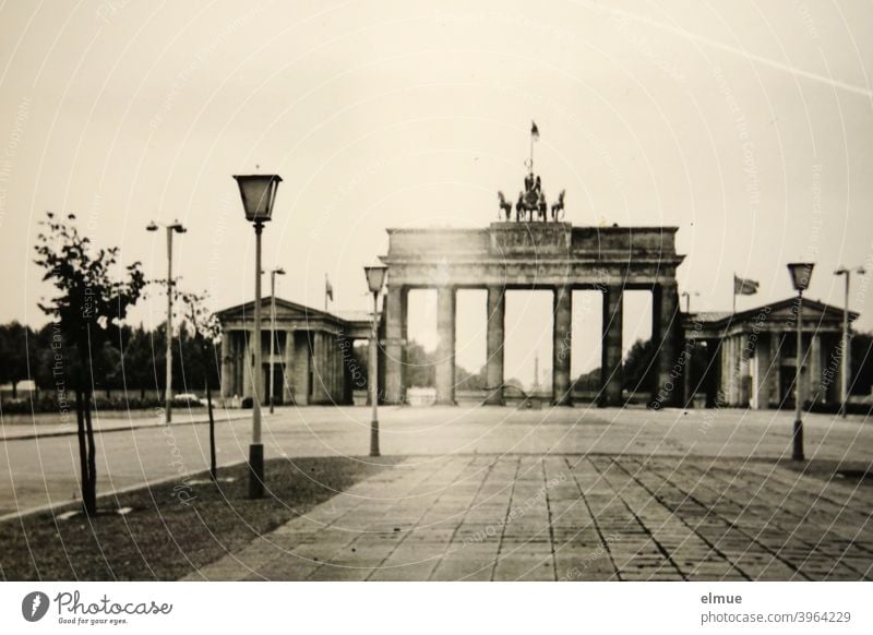 Black and white picture of the Brandenburg Gate in Berlin from the 1970s / analogue photography east Triumphal Gate early classicist Pariser Platz Photography