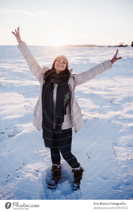 Winter Women On Mountain. Winter Woman Happy. Winter Woman Snow