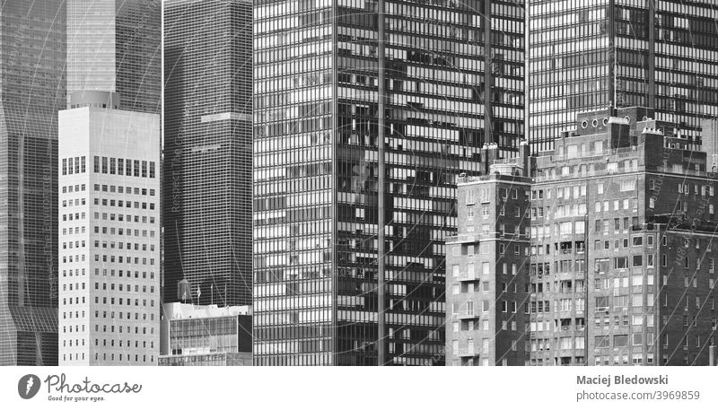 Black and white picture of New York City modern architecture, US. city office Manhattan NYC USA skyscraper midtown black and white apartment business building