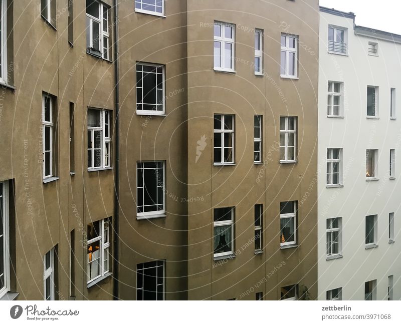 Backyard in Schöneberg again Old building on the outside Fire wall Facade Window House (Residential Structure) Sky blue rear building Courtyard