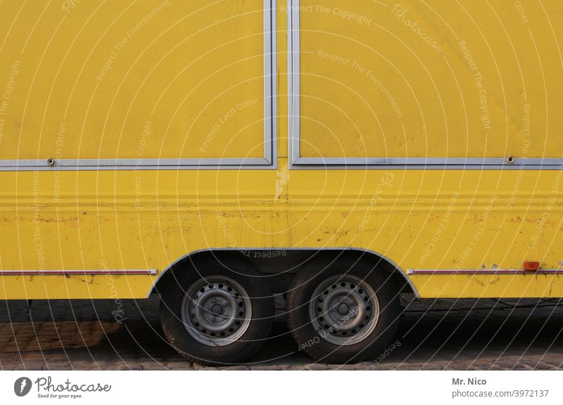 yellow submarine Trailer Mobility Yellow Logistics Transport Vehicle Tire Means of transport double axis Trade turned off Parking Lanes & trails Parking lot