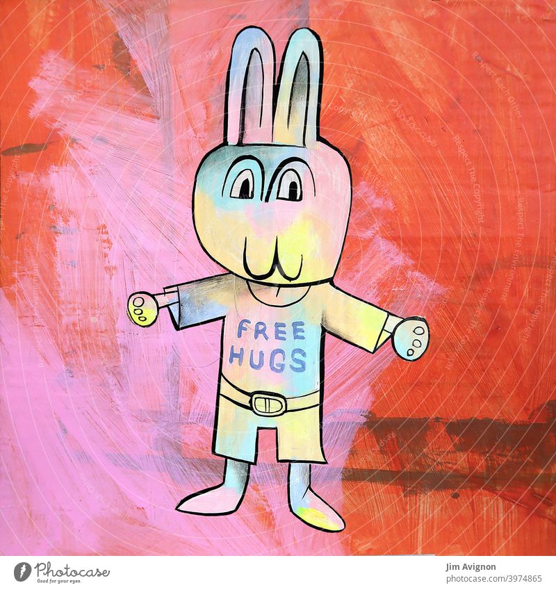 Friendly Bunny With Pants Offers Hugs - Free Hugs next love rabbit kind hug Love illustration