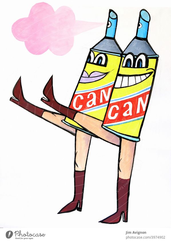 Spray Can Cancan Spray can Dancer Legs Environmental pollution Spray clouds Art illustration