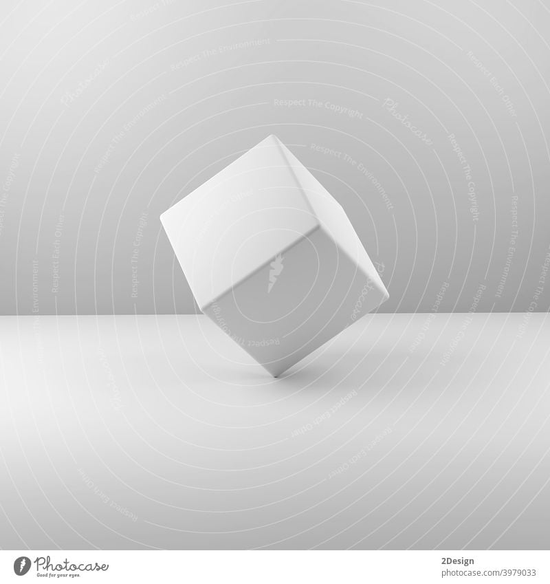 Geometric real plastic cube on White background. 3d illustration white object square blank design box merchandise cardboard commercial empty grey isolated