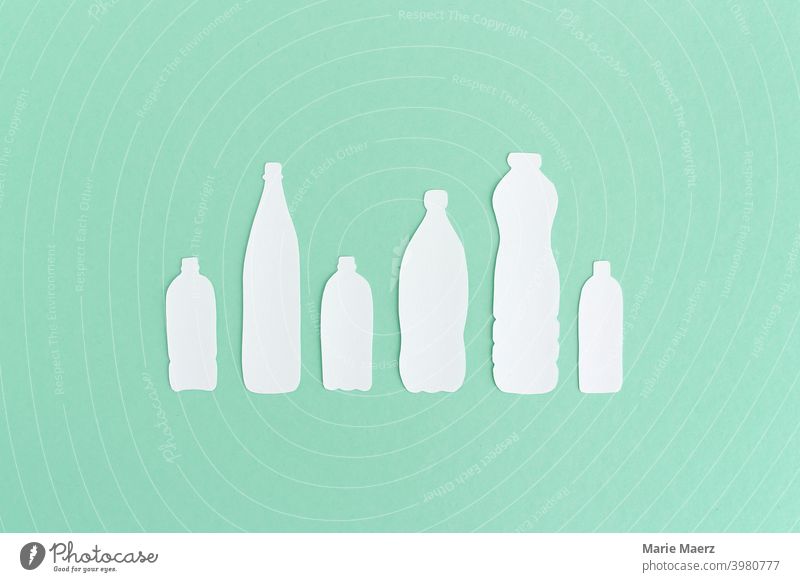 Plastic Bottle Silhouettes | Paper Illustration of PET Bottles in Different Shapes in a Row Plastic bottles pet silhouettes Recycling plastic plastic waste