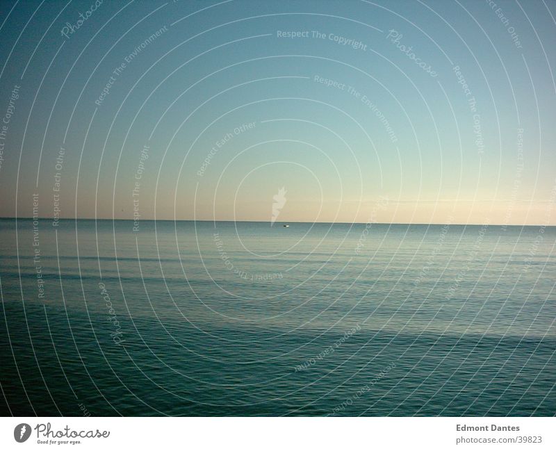 nut shell Watercraft Ocean Calm Horizon Waves Loneliness Morning Baltic Sea Blue Peace Sky Nature Idyll