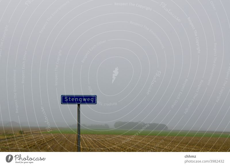 Stengweg Signs and labeling sign street sign Texel Letters (alphabet) Fog Gray Landscape Deserted Flat Plain Exterior shot Horizon Signage Word Dutch