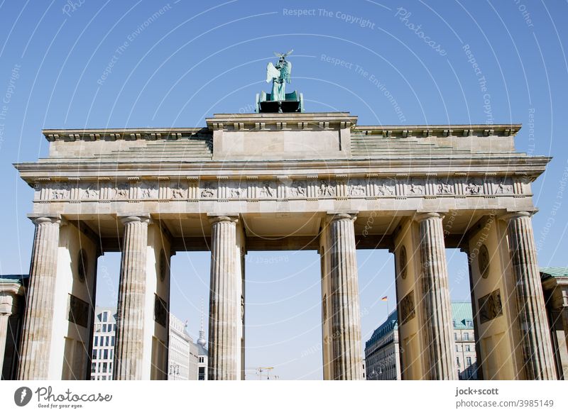 Contemporary history, west side of Brandenburg Gate Berlin Cloudless sky Early classical period World heritage Historic Sightseeing Tourist Attraction Landmark